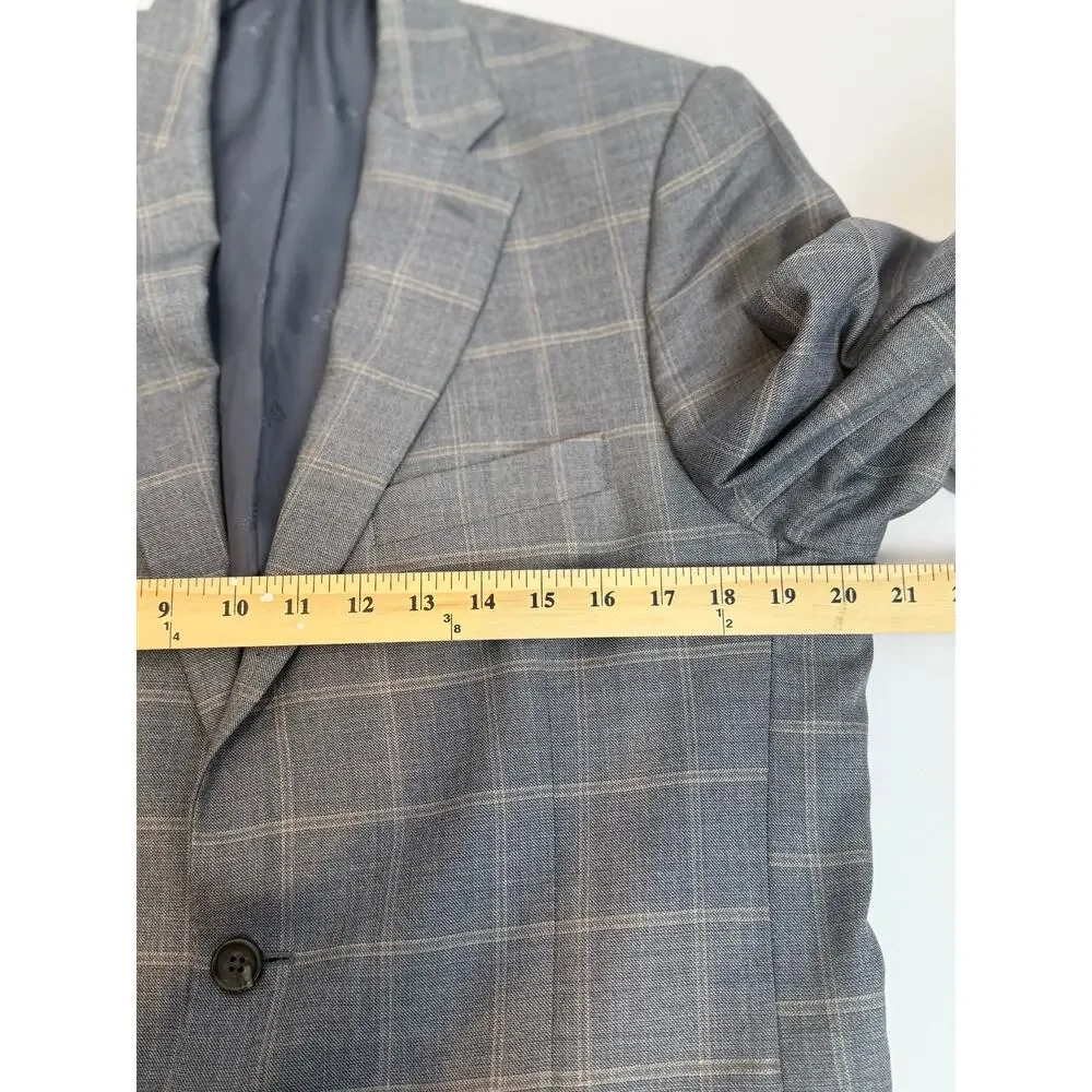 Jos A Bank Reserve Mens 40R Silk Wool Windowpane Plaid Blazer Sport Coat Gray